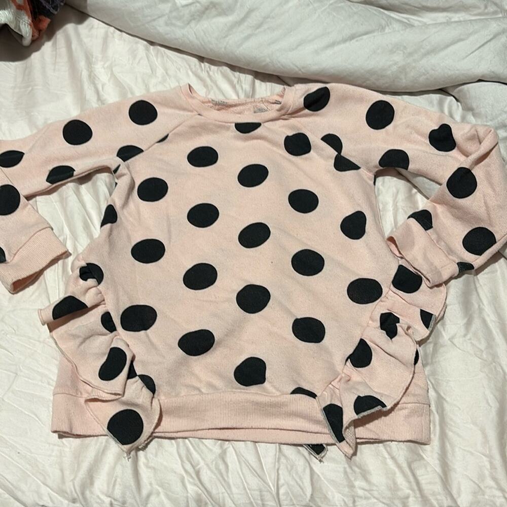 Tucker & Tate 6 pink black polka dot sweatshirt ruffled hip area worn once euc